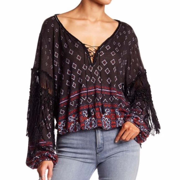 Free People Tops - Free People Macra Maze Fringe Sleeve Top